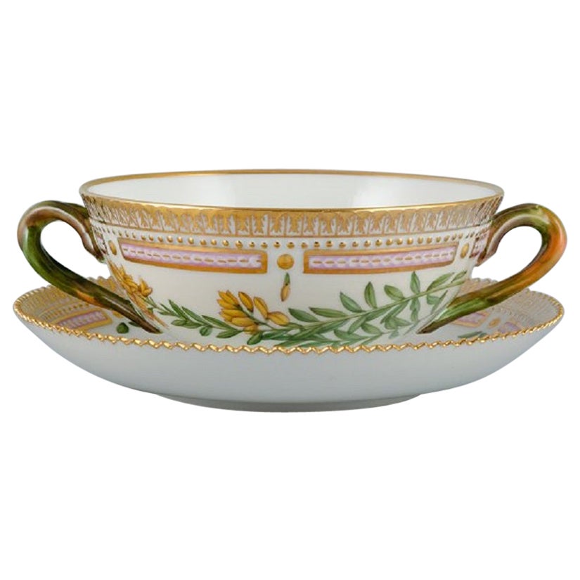 Royal Copenhagen Flora Danica Bouillon Cup with Saucer in Hand Painted Porcelain