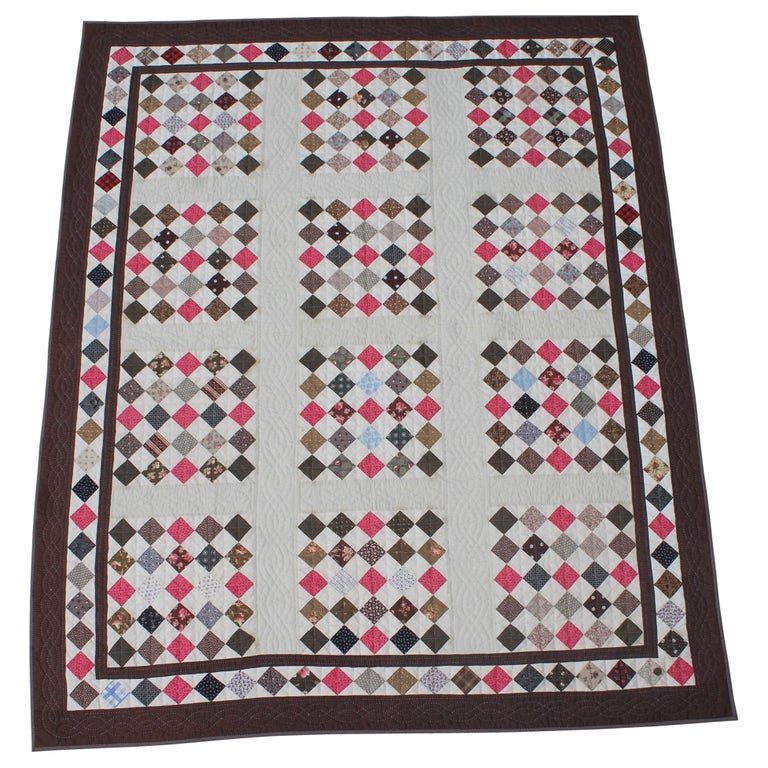 One Patch Contained Blocks Quilt For Sale at 1stDibs