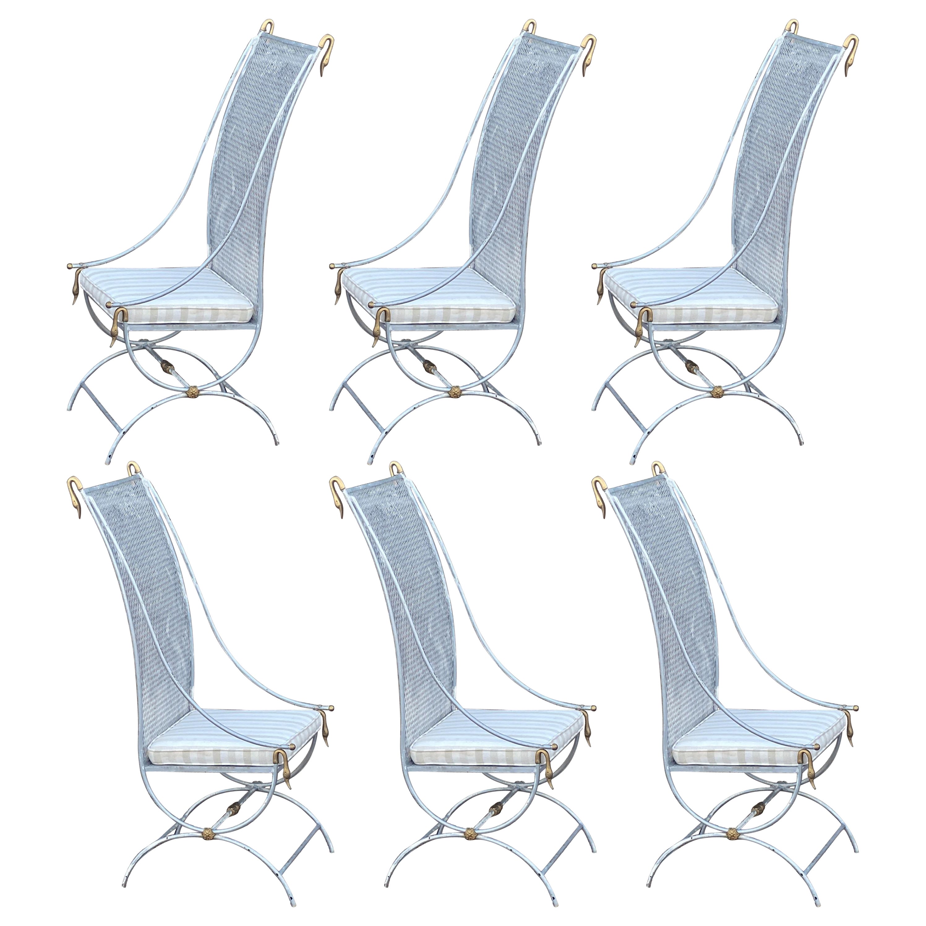 Maison Jansen Style Rare French Midcentury Patio Swan Chairs Set of 6
