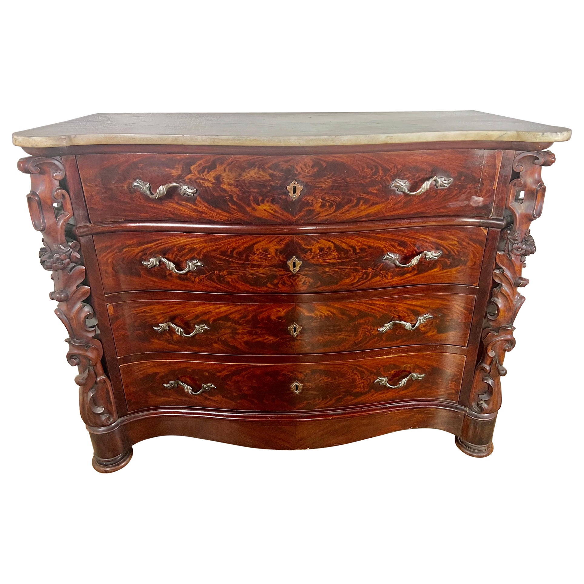 19th Century English Feathered Mahogany '4' Drawer Commode For Sale