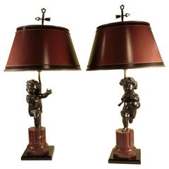 Pair of Bronze Putti Lamps 4