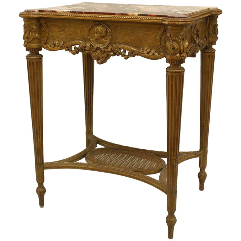 French Louis XVI Gilt Marble End Table For Sale