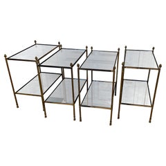 4 Neo-Classical Brass and Oxidized Mirror Side Tables