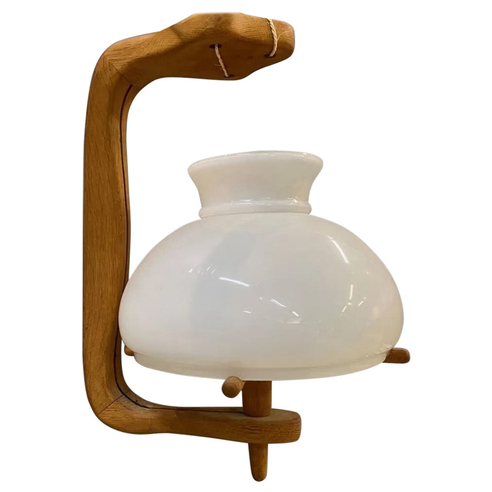 Guillerme and Chambron Pendant in Oak and Opaline Glass, Edition Votre Maison For Sale