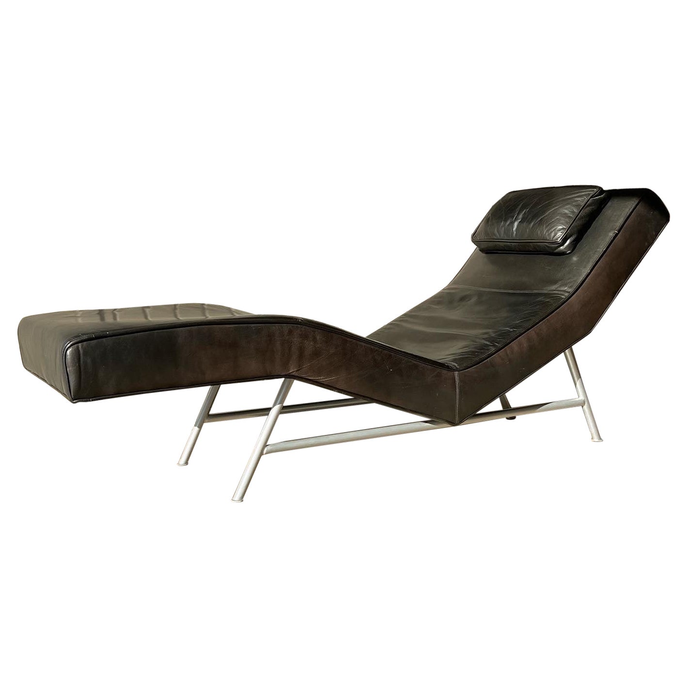 Milo Baughman Black Leather Fred Chaise Lounge Chair for Thayer Coggin
