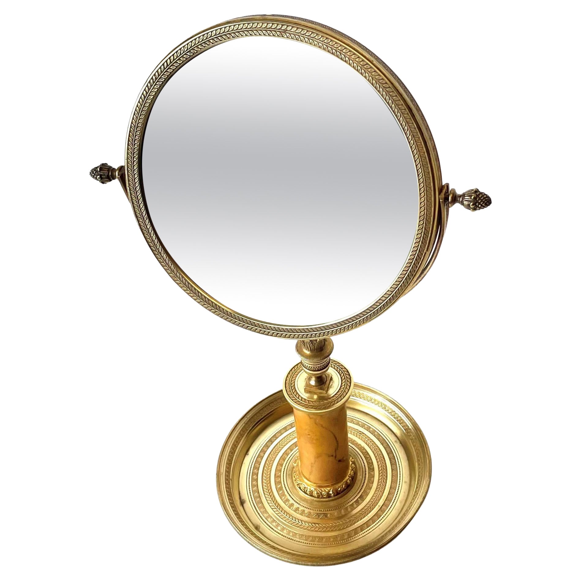 Beautiful French Table Mirror in Bronze and Marble, circa 1830s For Sale