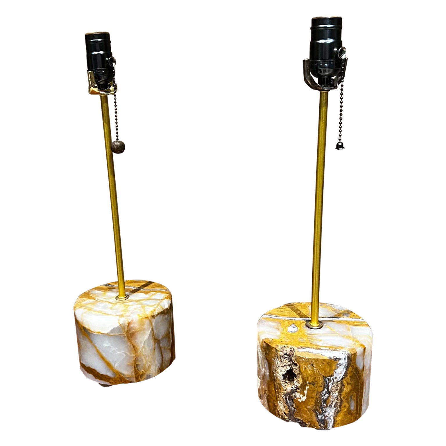 New Limited Edition Spectacular Set of Onyx Acid Table Lamps Mexico For Sale