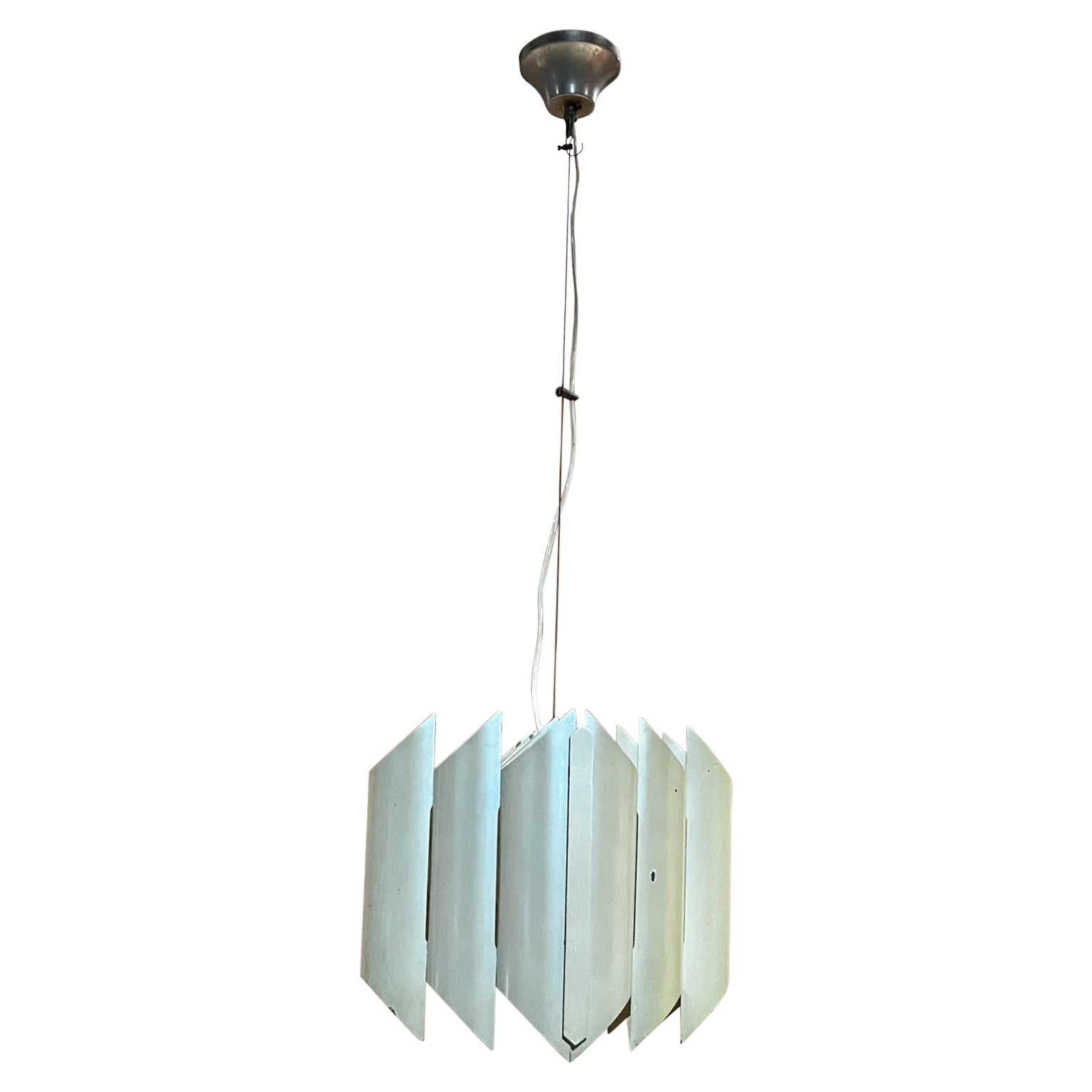 1970s Tubular Pearl Metal Sheet Cathedral Chandelier Pendant Robert Sonneman For Sale