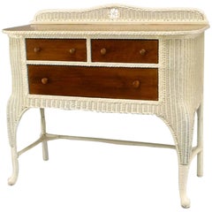 19th Century American White-Painted Wicker Sideboard with Woven Backrail