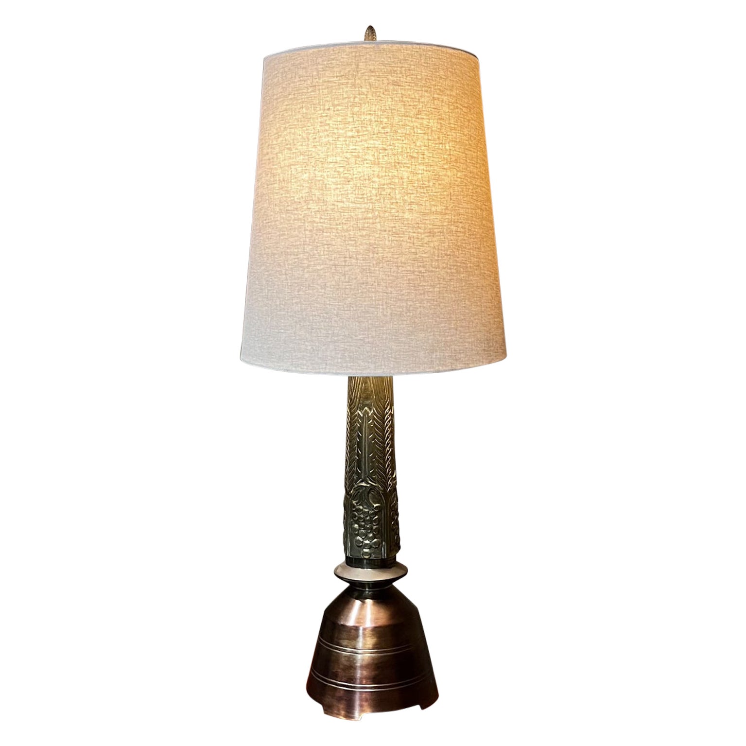 1950s Solid Brass Table Lamp Frank Lloyd Wright Inspired For Sale