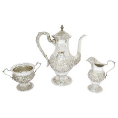 3 Pc Sterling Silver S. Kirk & Son Vintage Floral Repousse Tea / Coffee Service
