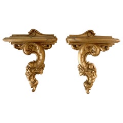 Rococo Giltwood Wall Sconce Shelves, Pair