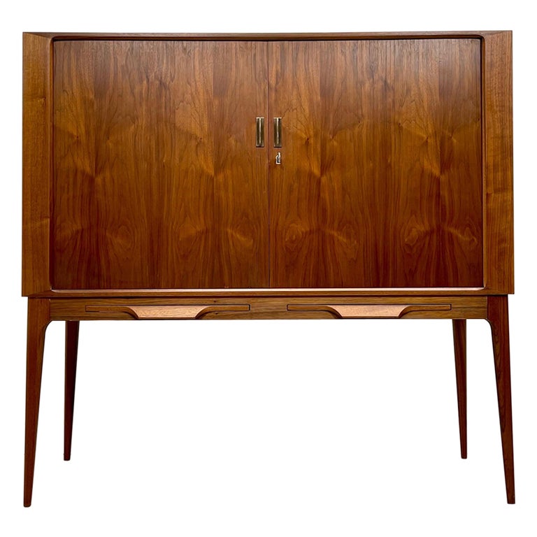 Mid Century Danish Teak Tambour Door Cocktail For Sale at 1stDibs