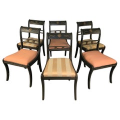 Antique Set of Six 19th Century English Regency Style Painted Dining Chairs