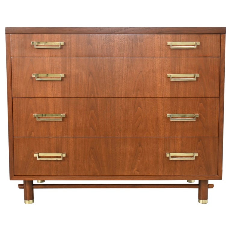 Baker Furniture Mid Century Modern Walnut Chest Of Drawers For Sale at