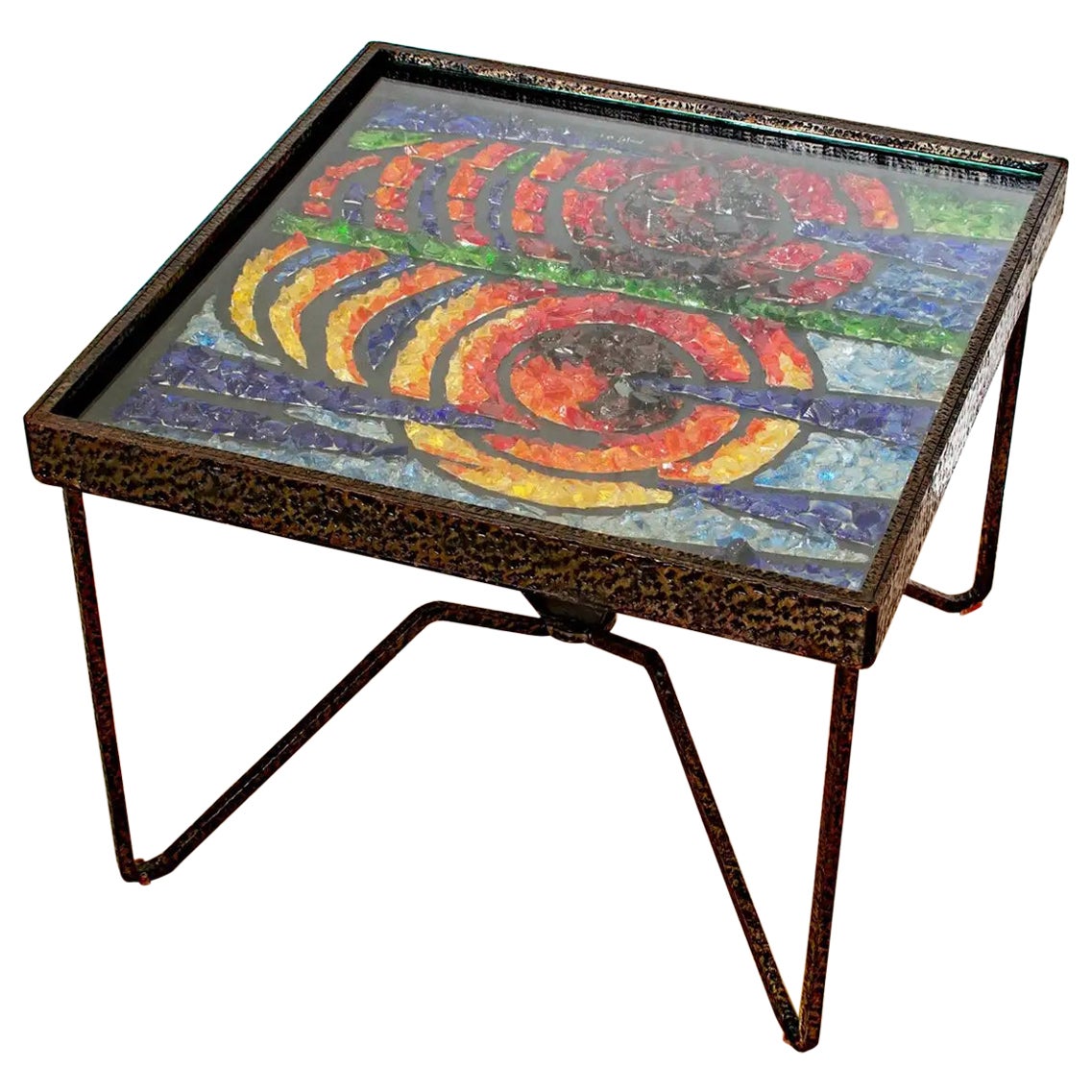 Wrought Iron Side Coffee Table with Glass Mosaic, France 1960s For Sale