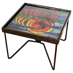 Vintage Wrought Iron Side Coffee Table with Glass Mosaic, France 1960s