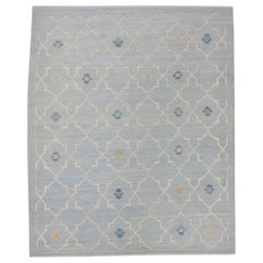Blue Geometric Design Flatweave Handmade Wool Rug 8'3" X 10'3"