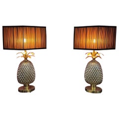 Vintage Pair of Gold Murano Glass Table Lamps Pineapple Shaped with Our Lampshades, 1980s