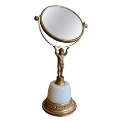 20th Century French Double Side Table Mirror in Gilded Bronze on Opalin Base