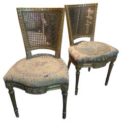 19th Century French Pair of Gild Wood and Hand Carved Tapestry Chairs