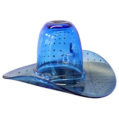 Retro Blenko Blue Art Glass Cowboy Hat