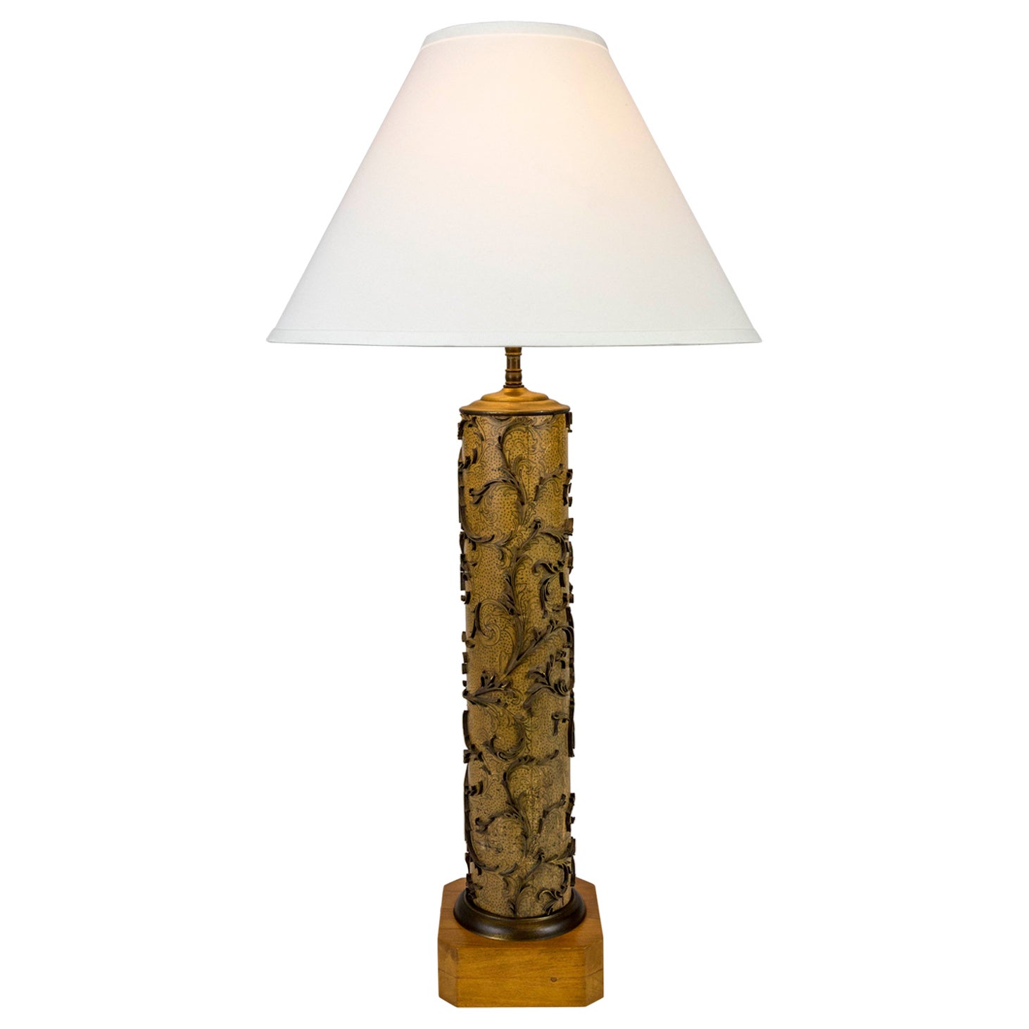 Vintage Wallpaper Printing Roller as Table Lamp For Sale