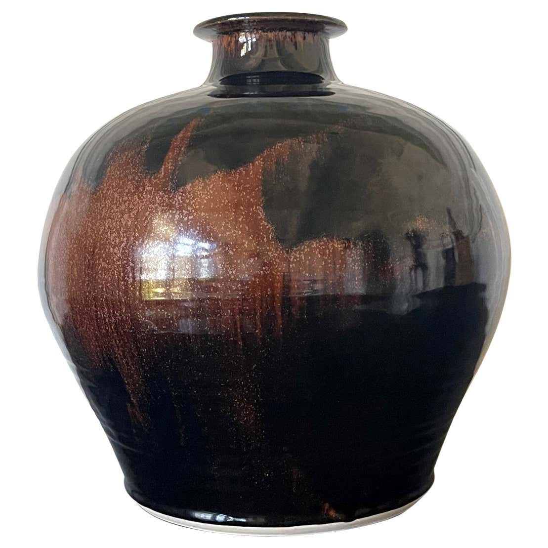 Large Ceramic Jar With Tenmoku Glaze By Brother Thomas Bezanson For large-ceramic-jar-with-tenmoku-glaze-by-brother-thomas-bezanson-for