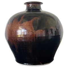 Large Ceramic Jar with Tenmoku Glaze by Brother Thomas Bezanson