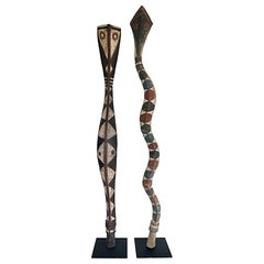 Vintage Western African, Guinea or Senegal Baga Serpent Sculptures on Custom Iron Stands