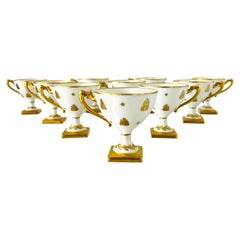 Le Tallec Golden Bees Porcelain Demitasse Cups and Saucers, circa 1957 Set/11-12
