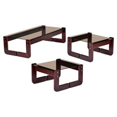 Percival Lafer Räucherglasplatte Palisander Basis 3-teilige End Tabelle Couchtisch Set
