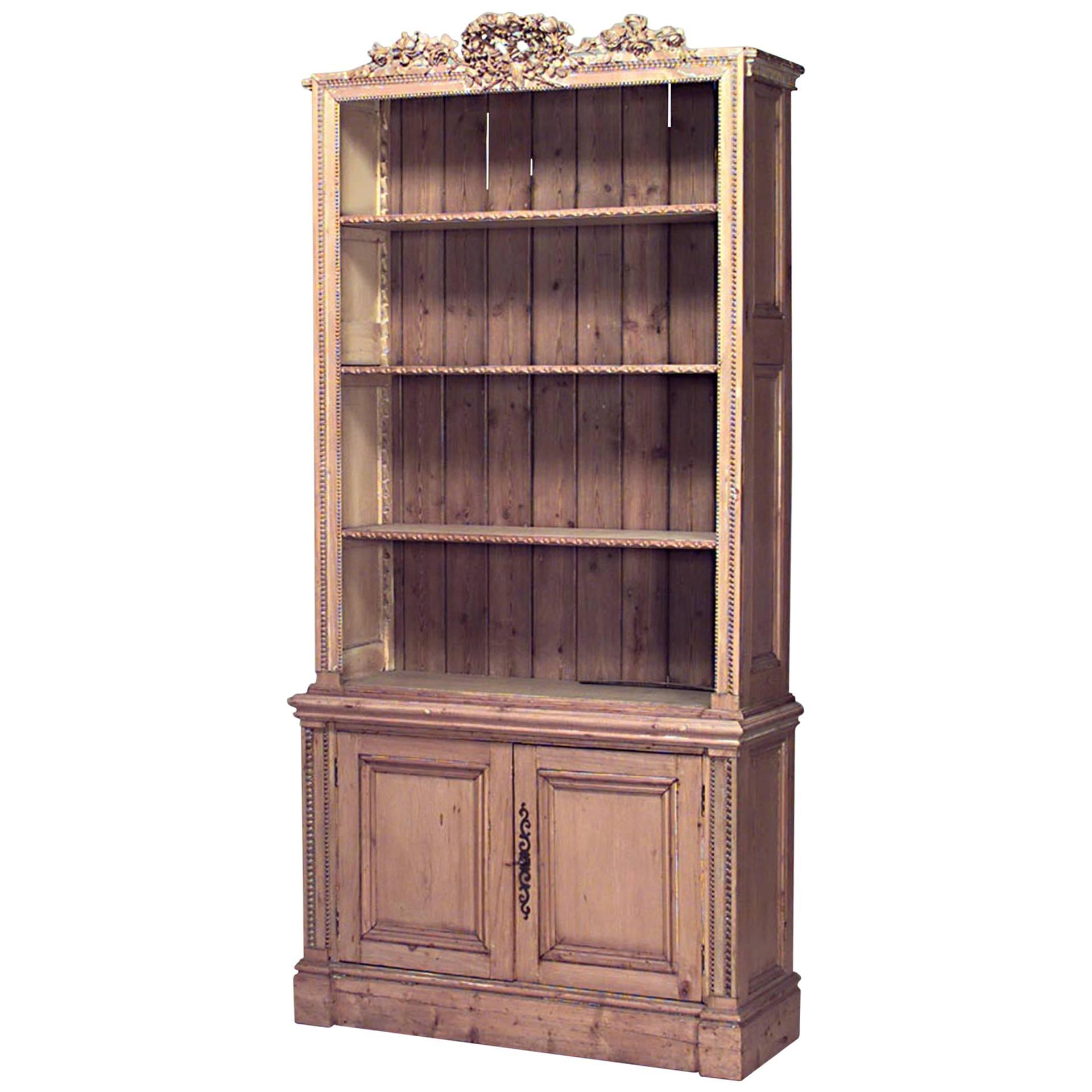 English Country Stripped Pine Floral Bookcase For Sale