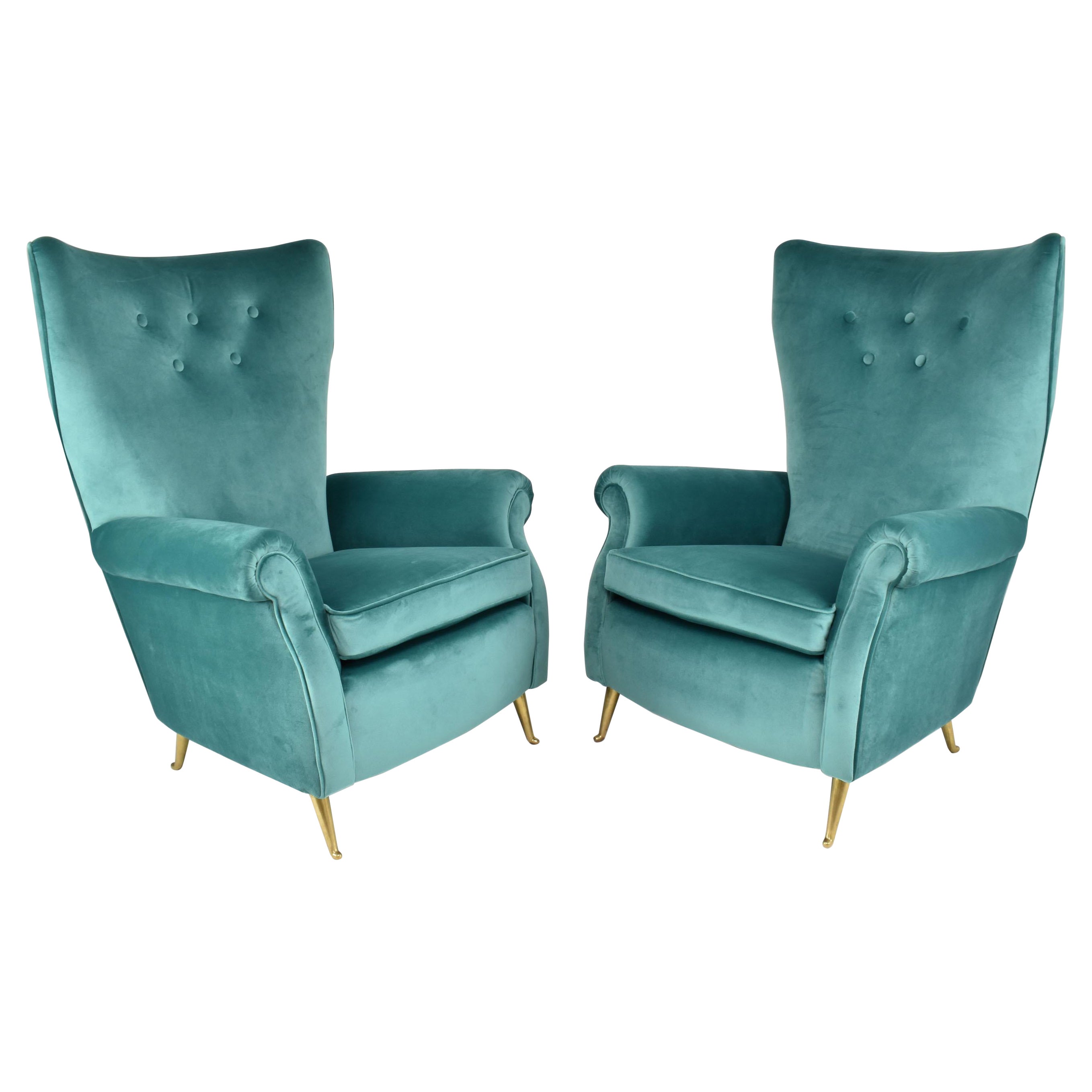Italian Midcentury Armchairs by ISA Bergamo, Set of Two, 1950s For Sale