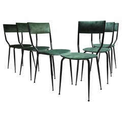 Set of 4 Dining Room Chairs 1960s Italian Manufacture Black Iron Green Velvet