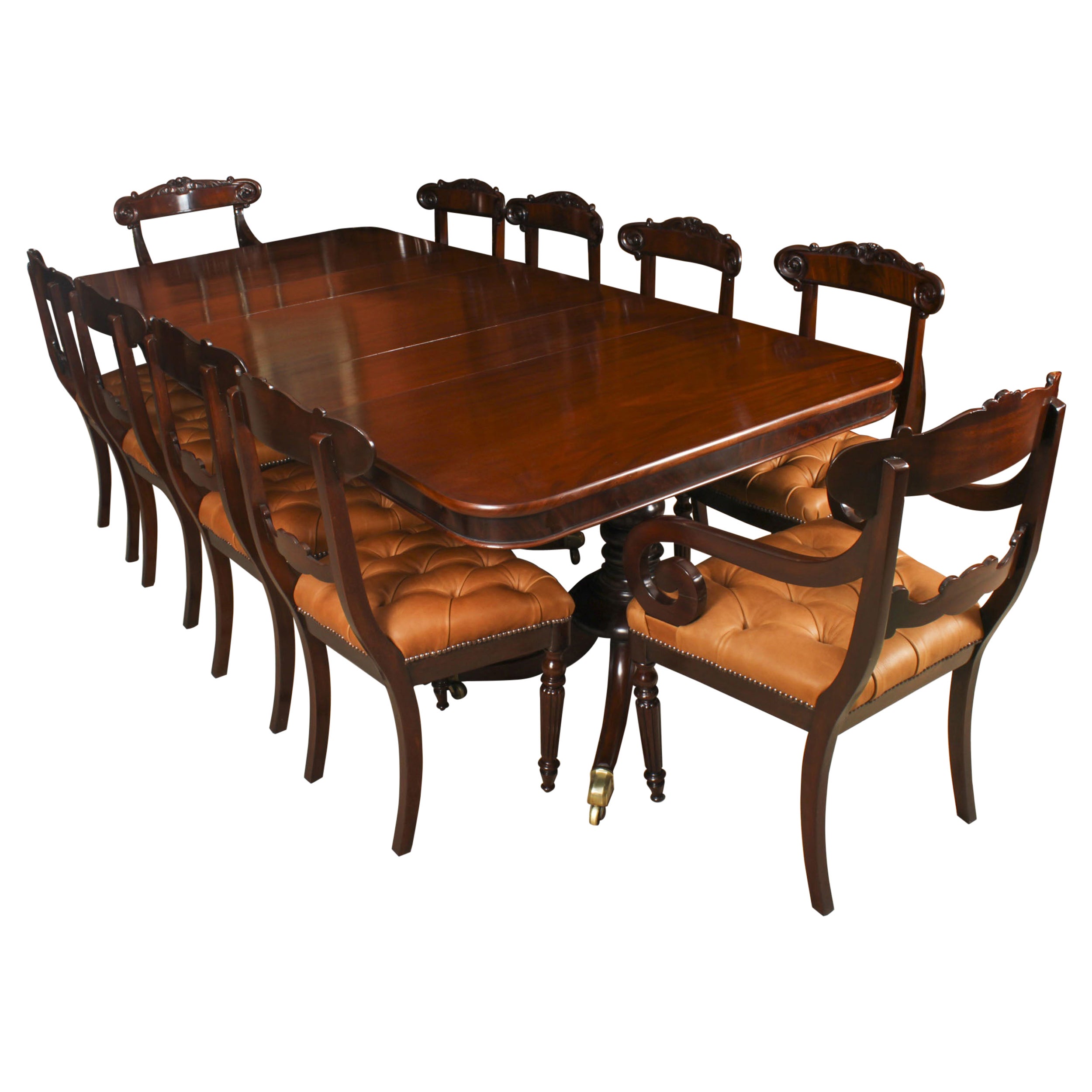 Antique Regency Dining Table & 10 Regency Dining Chairs, 19th Century