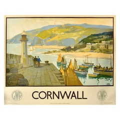 Original-Vintage-Reiseplakat Cornwall Leonard Richmond, GWR Eisenbahn, Hafenkunst