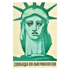Original Vintage Soviet Cold War Era Propaganda Poster American Freedom USSR