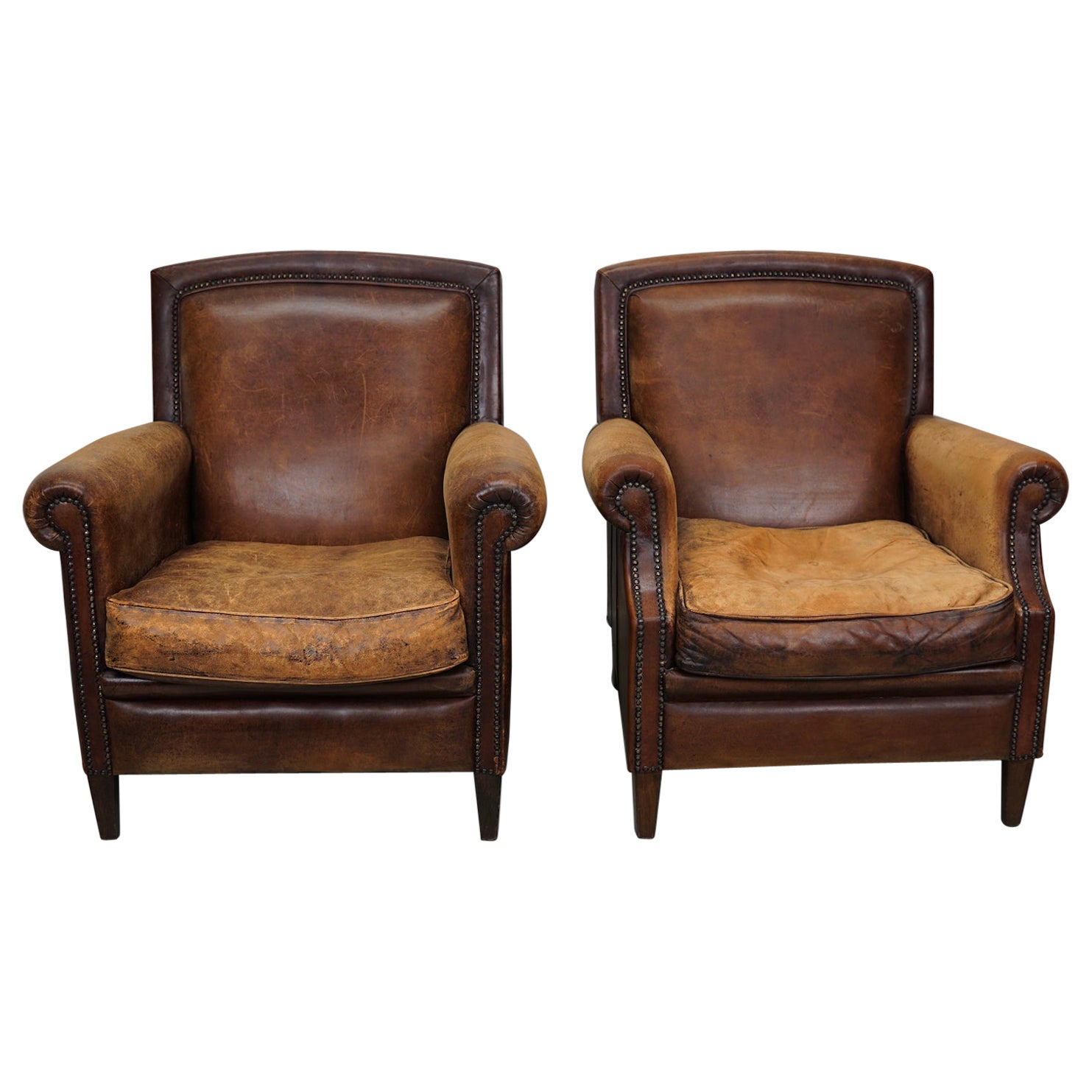 Vintage Dutch Cognac Colored Leather Club Chair, Set of 2 at 1stDibs