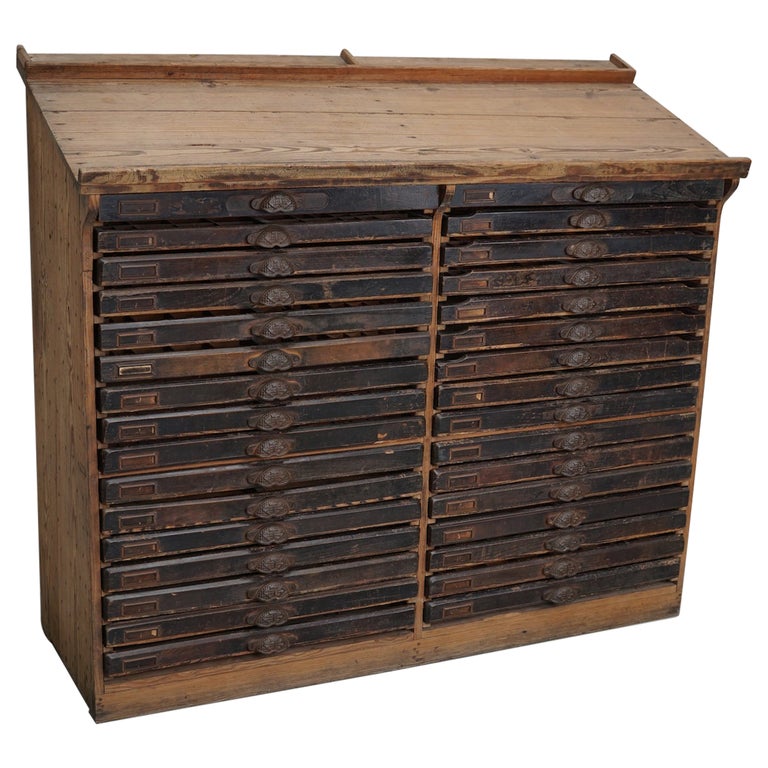 Antique Industrial French Printers Letterpress Drawers / Early