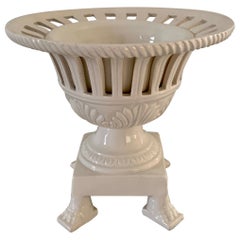 Italian Reticulated Neoclassical Porcelain Lion Paw Footed Basket Cachepot