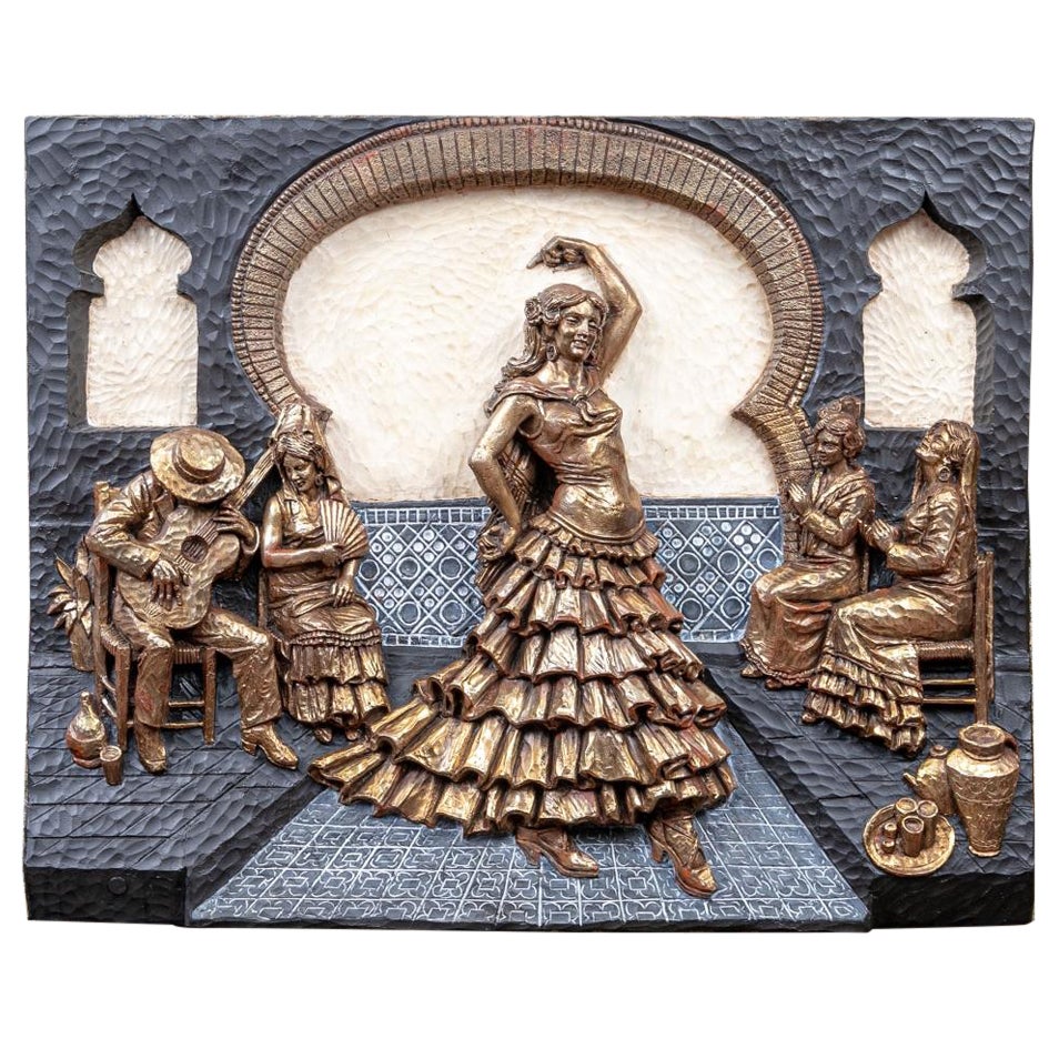 Decorative Painted Cast Resin Relief Panel With Flamenco Dancer