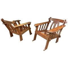 Vintage Pair of Arts and Crafts Style Armchairs in Teak, circa 1950