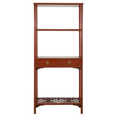 Late Qing Dynasty Red Open Bookshelf with Drawers and Fretwork Shelf