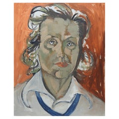 Mid-20th Century Modernist Portrait Painting of Woman