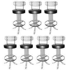 Vintage Exceptional Set of Seven Lucite Bar Stools by Hills Manufacturers