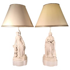 Antique Pair of Copeland Figural Parianware Table Lamps