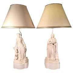 Pair of Neoclassical Figural Parian Ware Table Lamps 4