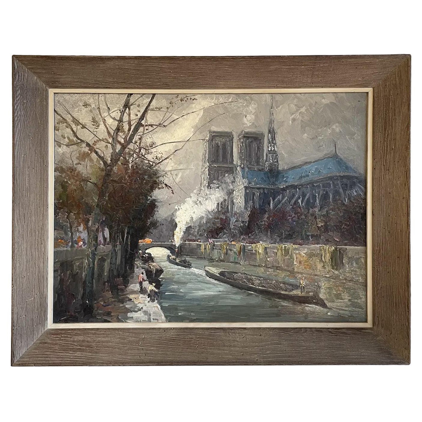20th Century Russian Oil Painting of the Notre Dame by Vladimir Volodia Lazarev For Sale