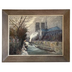 Peinture à l'huile russe du 20e siècle représentant Notre-Dame par Vladimir Volodia Lazarev